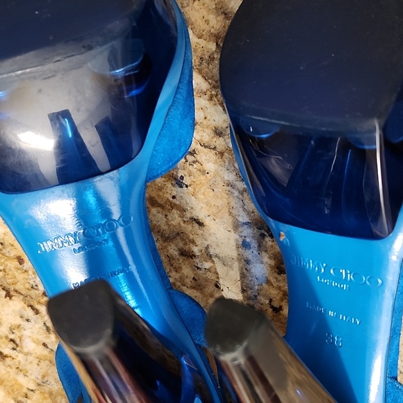 Jimmy Choo Blue Suede Niagara Sue Platform Heels - Picture 14 of 15